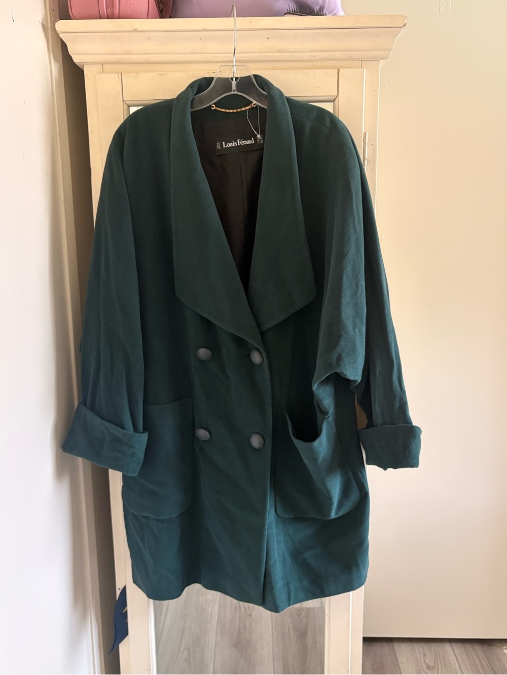 Louis Feraud Dark Green/ Teal Double-Breasted Blazer Coat